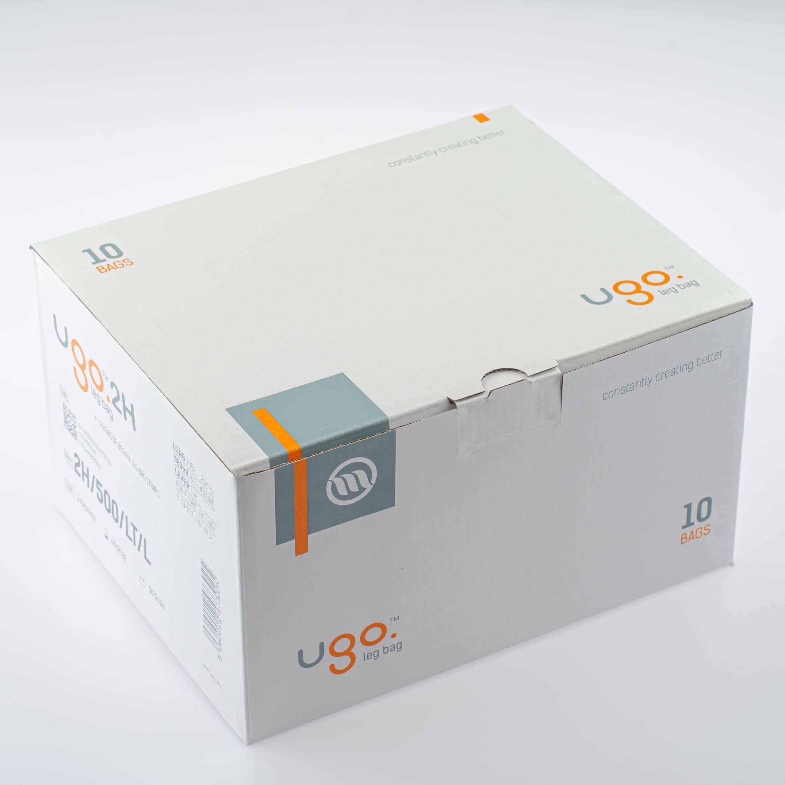 Ugo Leg Bags (10-Pack) - 500ml Urine Drainage Bags for Catheter with Soft Fabric Backing, Natural Leg-Shape Design & Lever Tap - Ideal for Post-Surgery, Travel & Daily Use (Ugo 2H Long Tube)