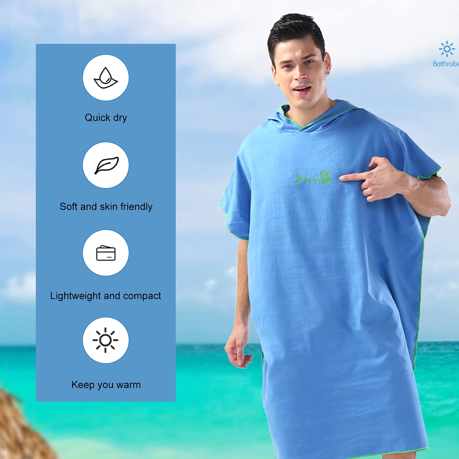 Lixada Quick-Dry Surf Poncho with Hood - Microfiber Beach Changing Towel & Swim Cover-Up for Adults | Perfect for Surfing, Swimming, Beach Trips & Outdoor Activities
