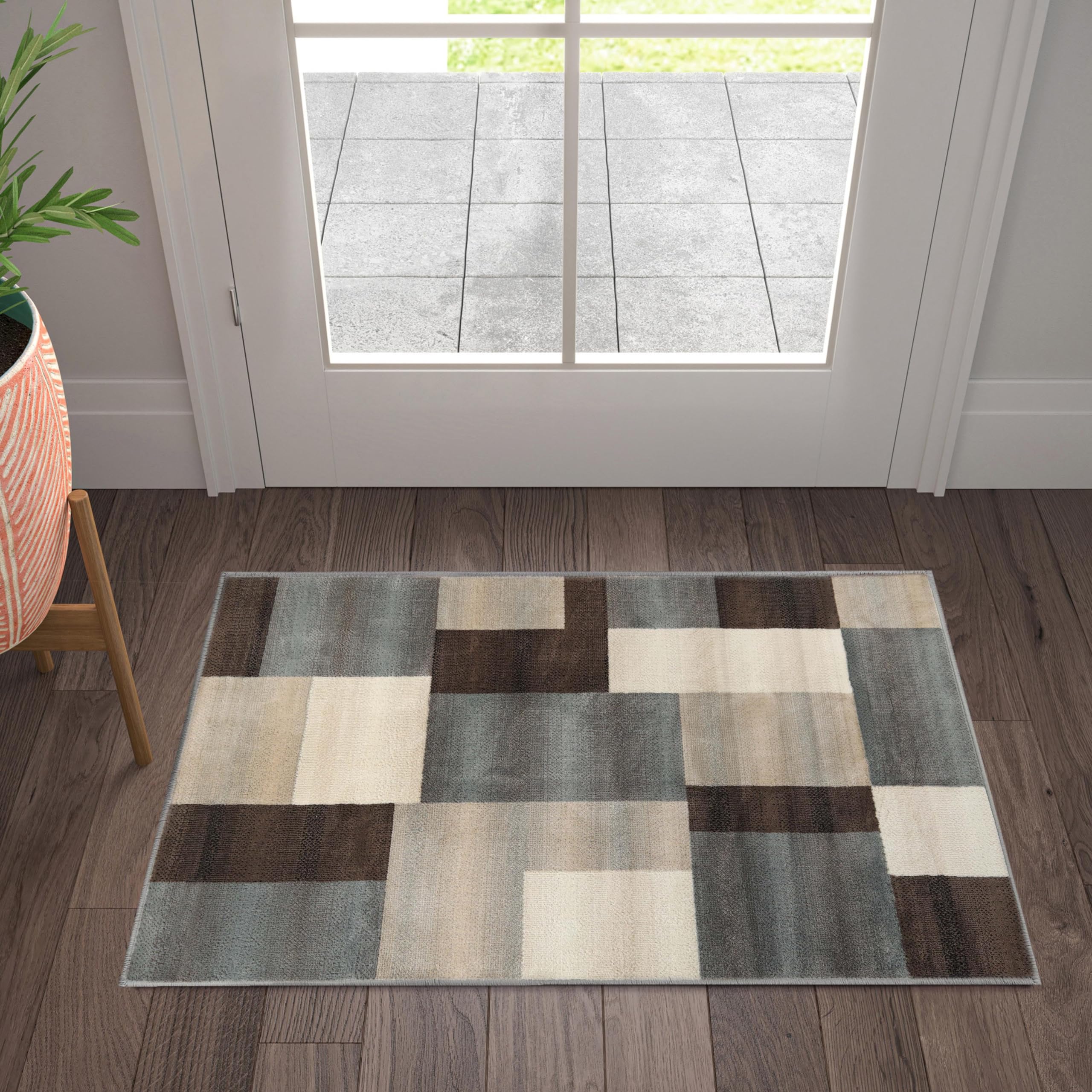 Premium Modern Geometric Tile Indoor Area Rug - Washable Jute Backing for Living Room, Bedroom, Office, Kitchen & Dining | Clifton Multi Collection (Grey Brown, 2' x 3') | Stylish Home Decor & Floor Protection