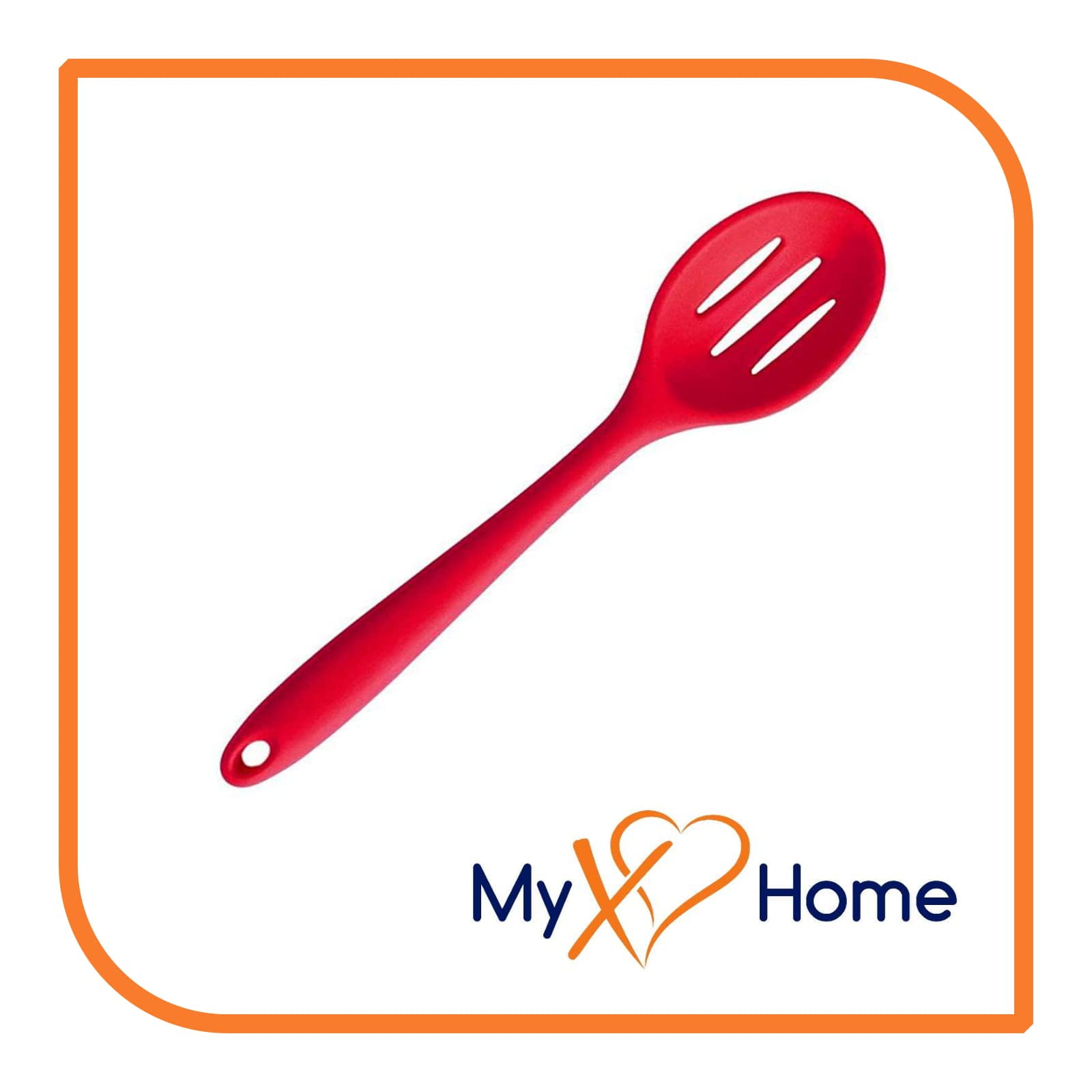 MyXOHome 8-Inch Red Silicone Slotted Spoon - Heat-Resistant Cooking Utensil for Stirring, Serving & Draining - Perfect for Pasta, Soup & Salad (Kitchen Essential)