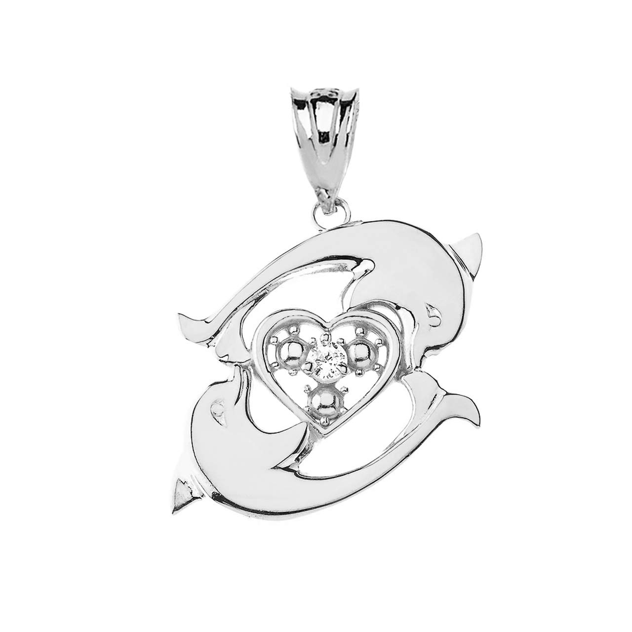 **14K Gold Dolphin Heart Pendant Necklace with CZ Accents – Elegant Jewelry Gift for Women, Perfect for Anniversaries, Valentine's Day & Special Occasions**
