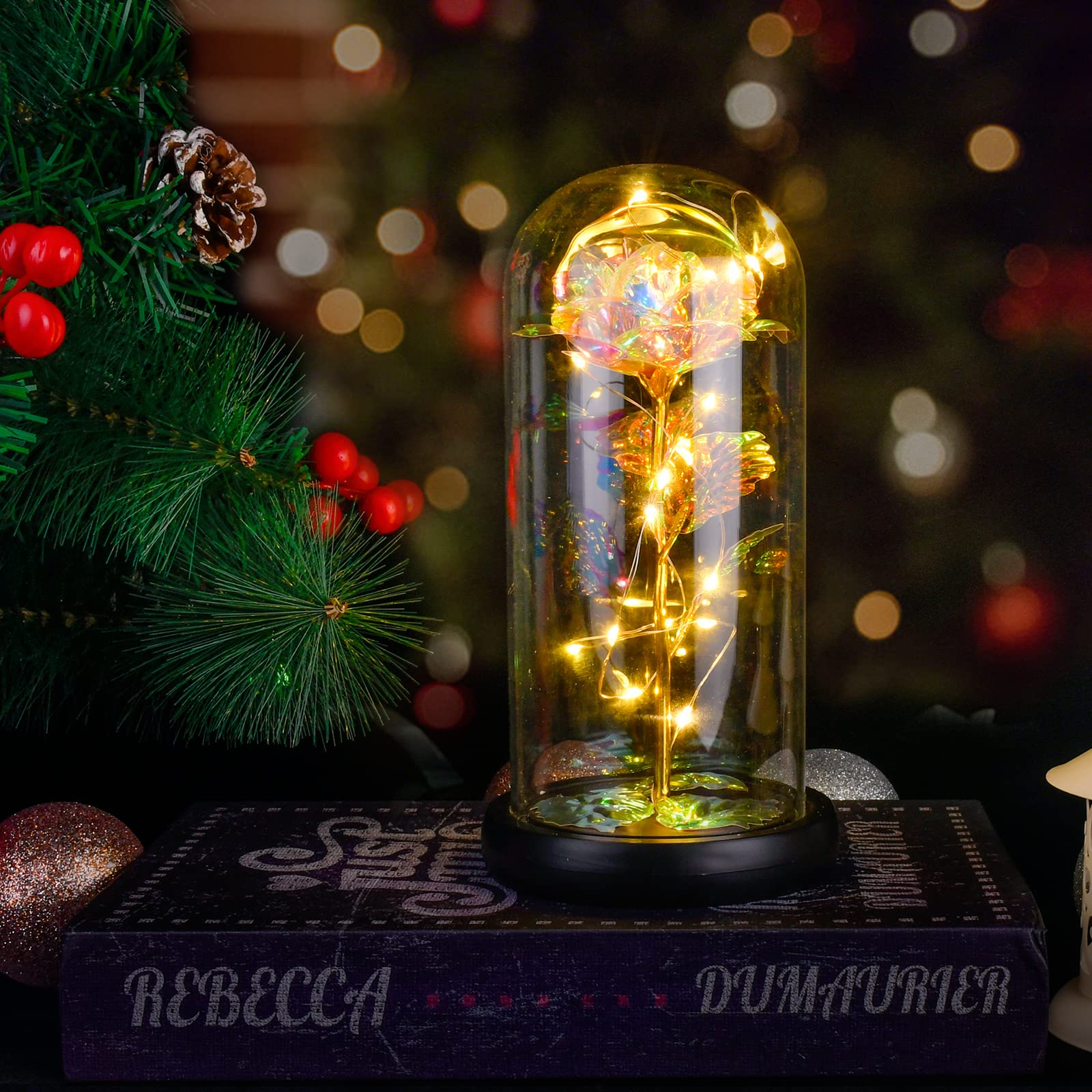 Preserved Rose in Glass Dome - Elegant Artificial Flower Gift for Women, Mom, Wife | Birthday, Christmas, Anniversary Present | Home Decor, Office Desk, Romantic Gift Idea