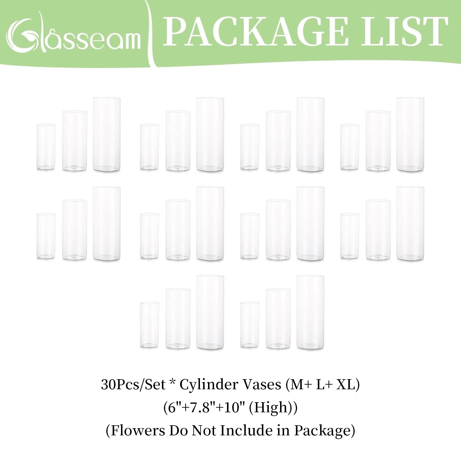 30-Piece Clear Glass Cylinder Vase Set - Modern Hurricane Candle Holders for Wedding Centerpieces, Floating Candles & Flower Arrangements - Bulk Cylinder Vases for Home Decor, Party & Event Table Decorations