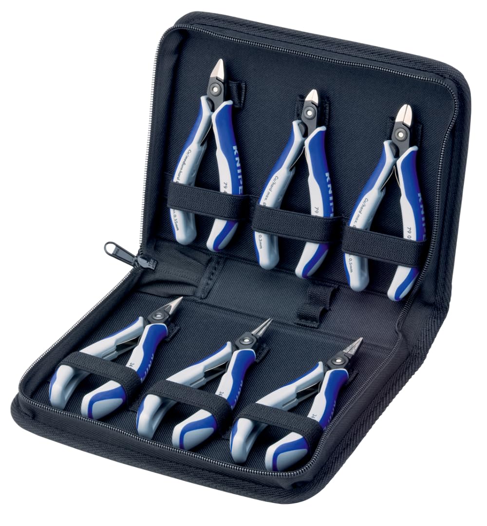 Knipex 00 20 16 P Precision Electronics Gripping Pliers Set - 6 Piece Professional Tool Kit for DIY, Jewelry Making & Electronics Repair