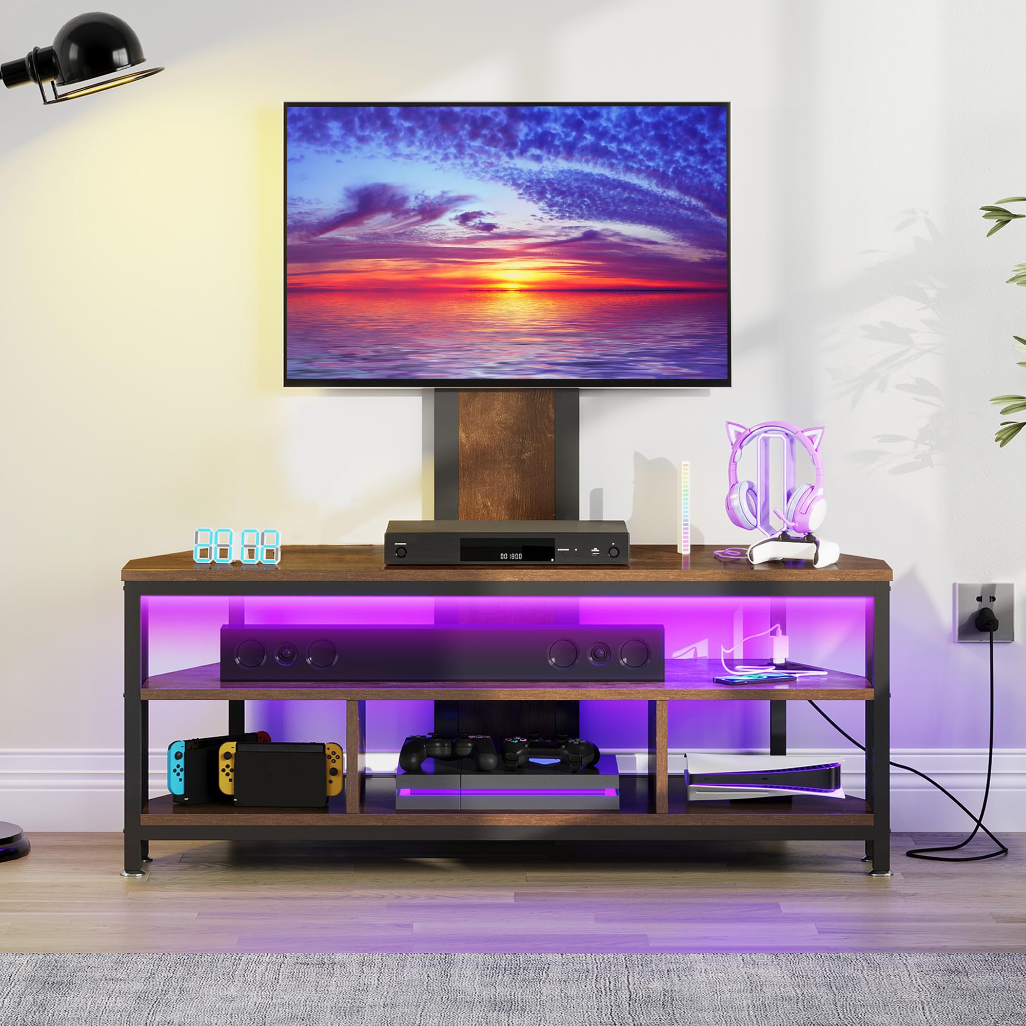 YITAHOME Rustic Brown TV Stand with Mount for 70/65/55 inch TVs - Adjustable Height Entertainment Center with Storage Shelves & Built-in Power Outlet - Modern TV Console Cabinet for Living Room, Bedroom & Home Theater Setup