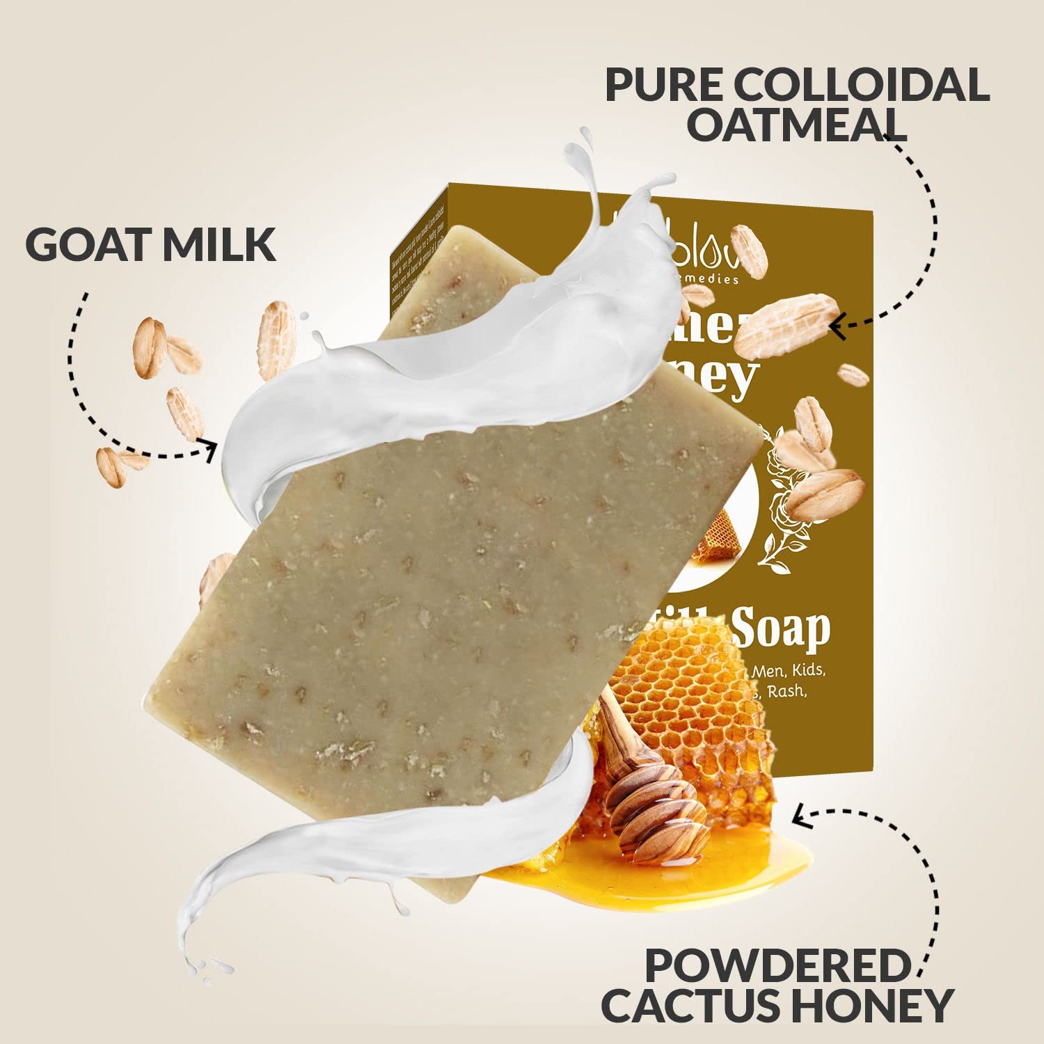 Oatmeal Honey Goat Milk Soap Bar 4oz - Natural Moisturizing Bar Soap for Dry & Sensitive Skin - Eczema, Psoriasis & Sunburn Relief - Colloidal Oatmeal Face & Body Cleanser (2 Pack) - Perfect for Daily Skincare Routine & Travel