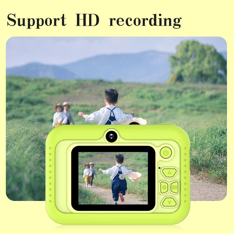 HD 1080P Kids Digital Camera with 32GB SD Card - Educational Toy Camera with Puzzle Games & Eye Protection Screen - Perfect Christmas Birthday Gift for Boys Girls Ages 3-12 - Includes Cute Panda Pendant (Green) - Great for Travel, Outdoor Adventures & Creative Learning