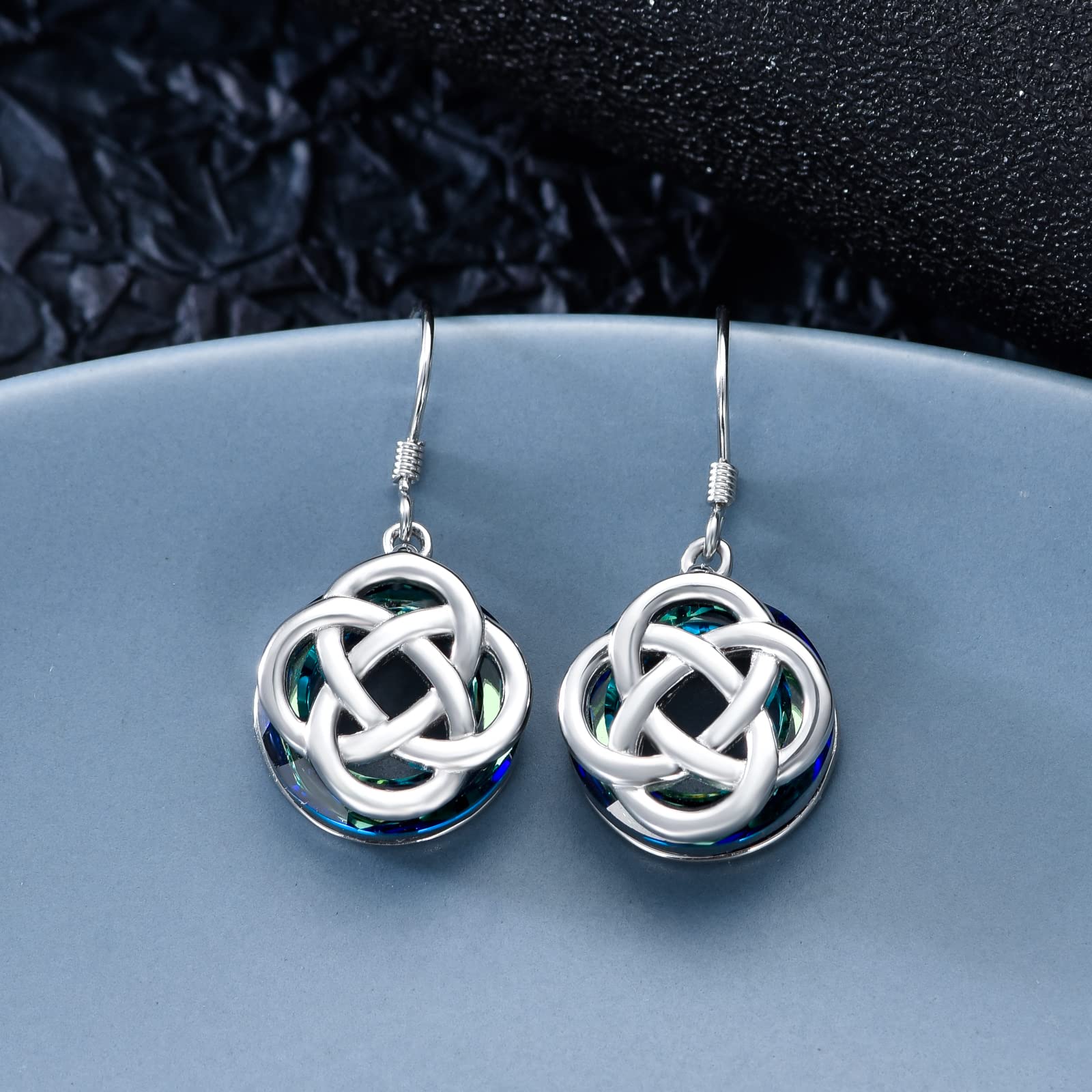 TOUPOP 925 Sterling Silver Celtic Knot Earrings with Crystal - Irish Good Luck Dangle Earrings for Women | Elegant Jewelry Gift for Birthday, Anniversary & St. Patrick's Day | Perfect for Parties, Weddings & Everyday Wear