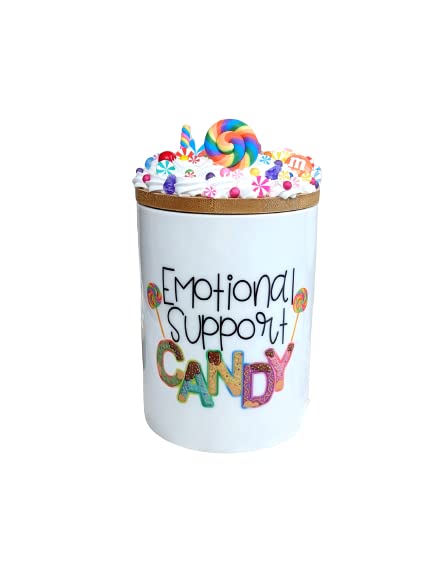 Custom Emotional Support Candy Jar with Fake Frosting Topper - Personalized Candy Container for Stress Relief, Office Decor & Gift Giving