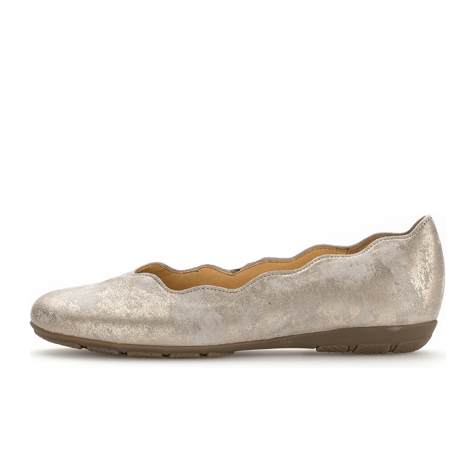 Gabor 34166 Women's Scalloped Flat Shoes - Comfortable Metallic Leather Loafers for Casual & Office Wear | Muschel/Caruso Color