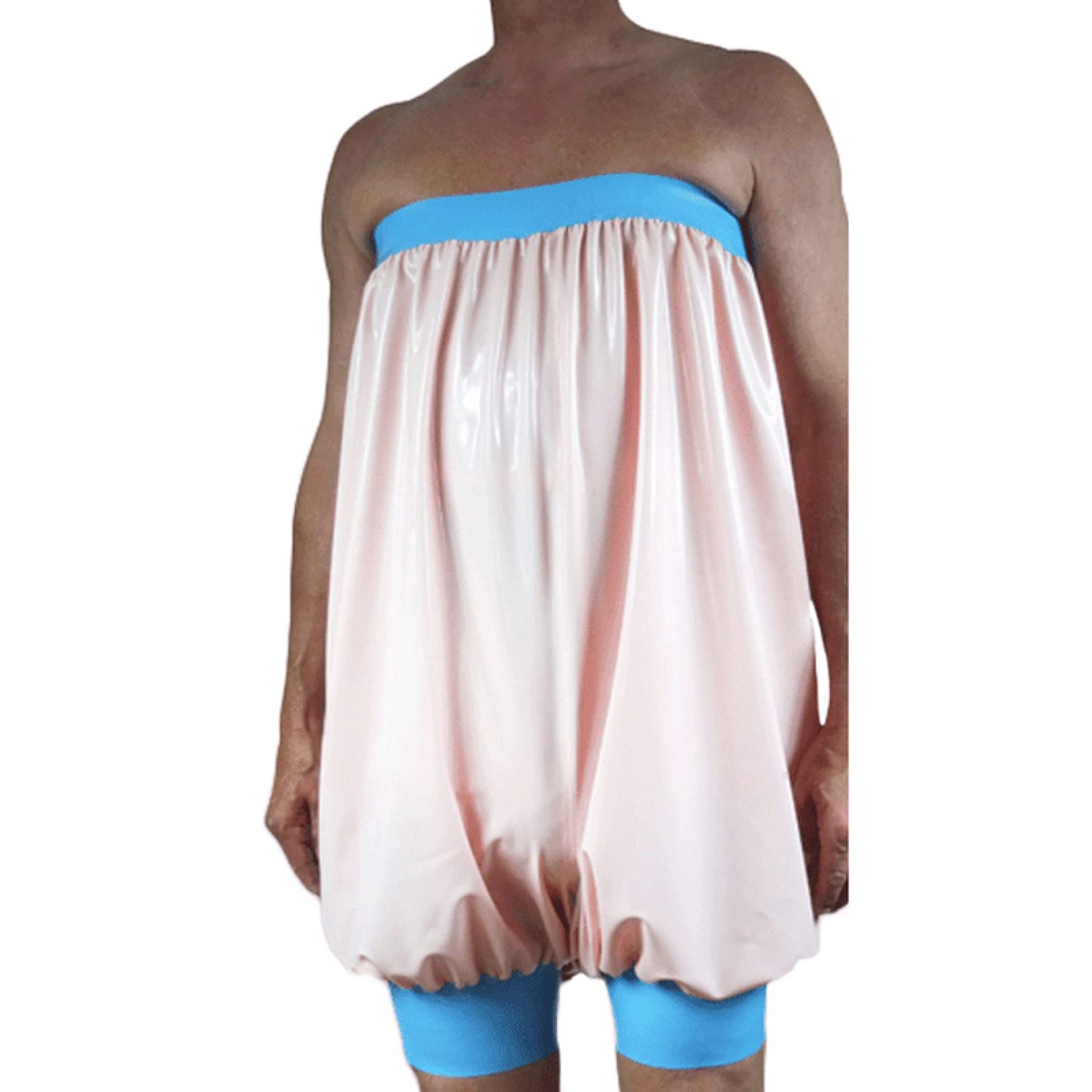 **Pink and Blue Latex Bodysuits for Men - Loose Diaper Shorts, Rubber Underwear, Catsuit Briefs - Comfortable & Stretchy for Fetish Wear, Cosplay, and Roleplay (Baby Pink & Blue, Size M)**