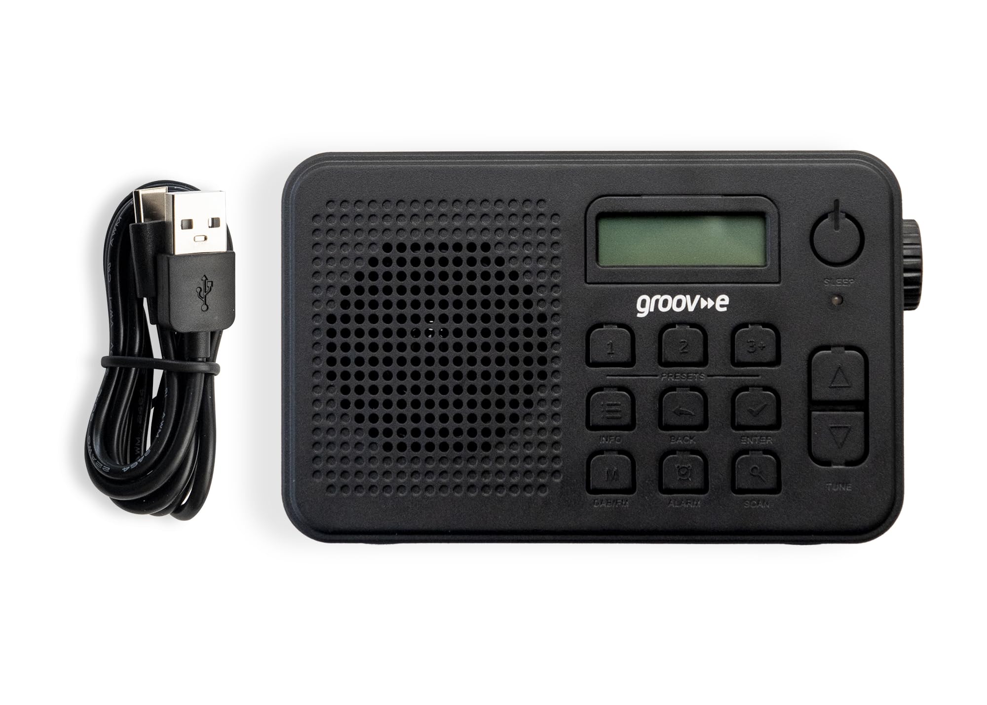 Groov-e Madrid Rechargeable DAB/FM Digital Radio with Bluetooth, Alarm Clock & LCD Display - Portable Wireless Radio with 80 Preset Stations, USB/Battery Powered - Perfect for Home, Office, Travel & Outdoor Use - Black