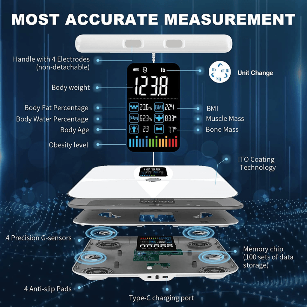 Lepulse P1 Professional 8-Electrode Smart Body Fat Scale - Accurate BMI, Muscle Mass & Water Percentage Measurement for Home Gym & Health Tracking