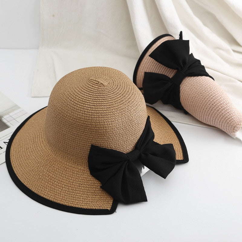 2024 Women's Fashion Straw Sun Hat with Bowknot - Wide Brim Beach Panama Hat for Summer Travel, Holiday & Outdoor Activities