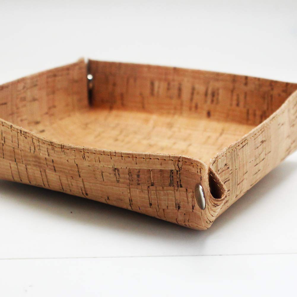 Boshiho Natural Cork Valet Tray for Men - Jewelry, Keys, Phone & Coin Organizer - Bedside Storage Box for Watch, Wallet & Essentials (Eco-Friendly Cork) | Perfect for Nightstand, Dresser & Entryway Organization