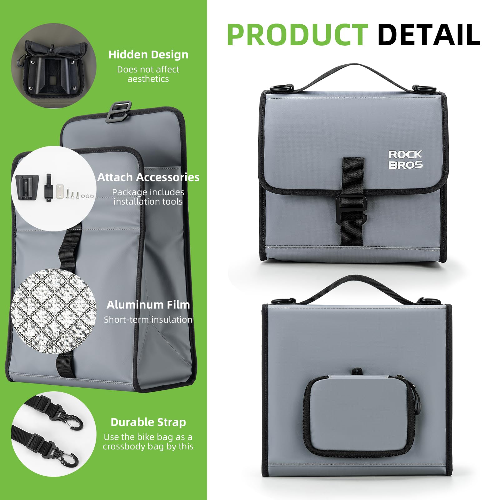 ROCKBROS Adjustable 4L-7L Waterproof Bicycle Front Bag - Insulated Lunch Storage for Brompton Folding Bike - Unisex Crossbody Cycling Bag for Men & Women - Perfect for Commuting, Grocery Shopping & Outdoor Adventures