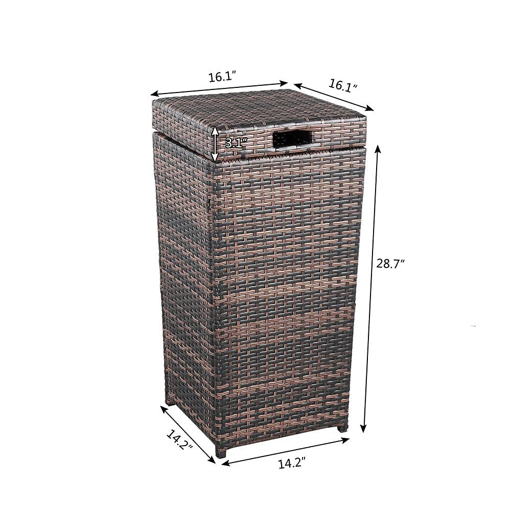 27 Gallon Outdoor Rattan Trash Can with Lid - Waterproof Patio Garden Waste Bin, Iron Frame Brown Gradient Design | Perfect for Backyard, Deck & Poolside Use