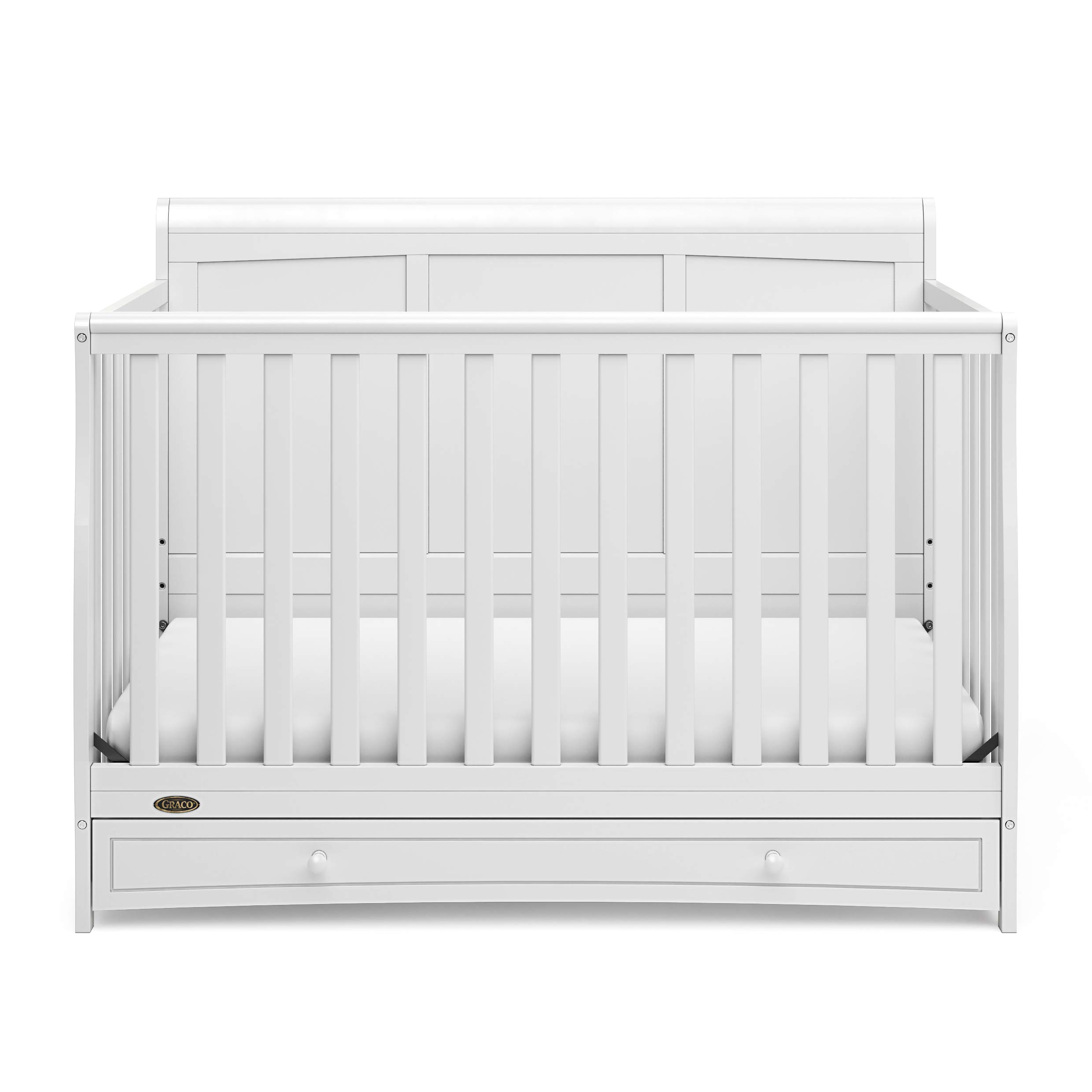 Graco Asheville 4-in-1 Convertible Crib with Storage Drawer - White Baby Crib & Toddler Mattress Set | Premium Foam Support | Nursery & Kids Room Essential