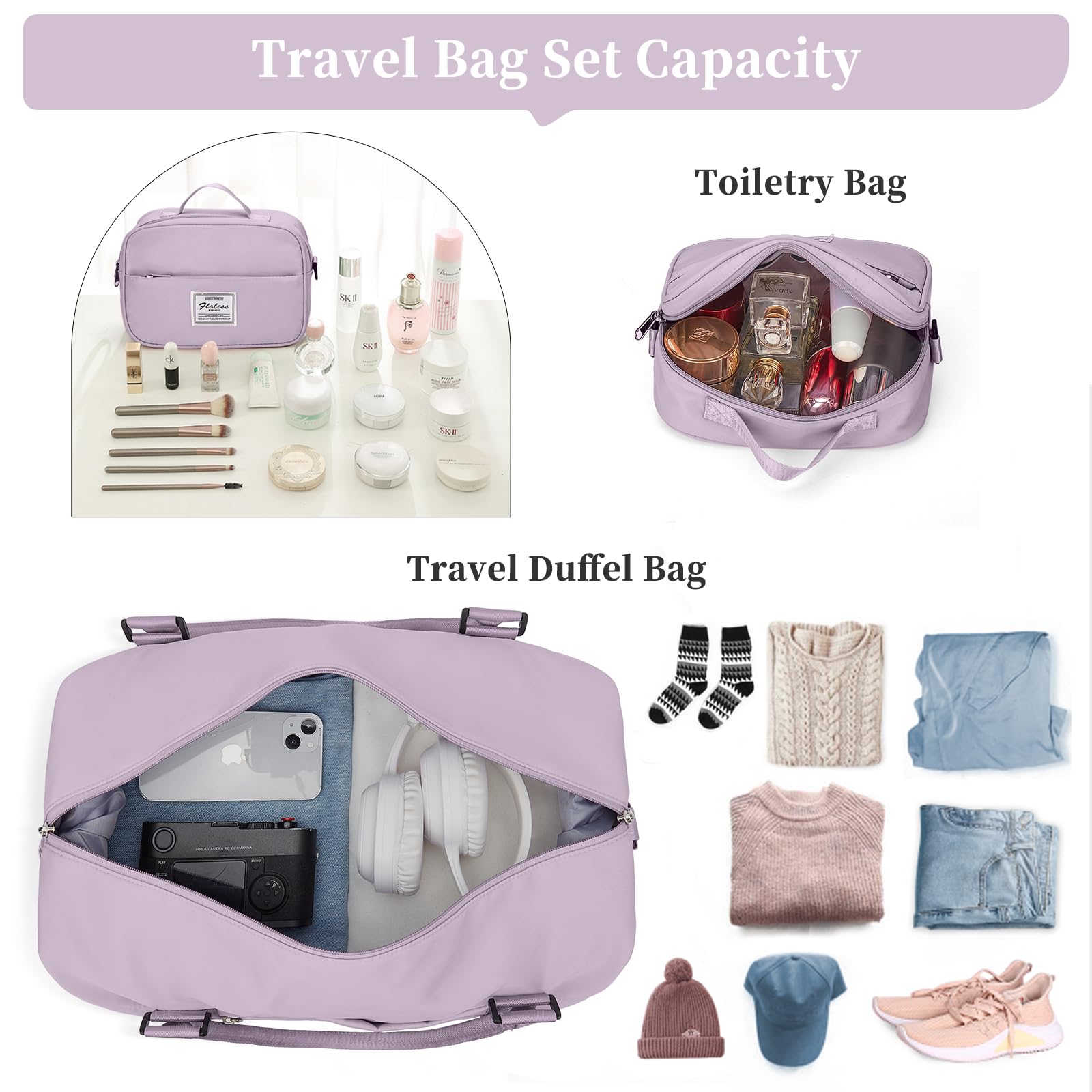 Stylish Weekender Bags for Women - Spacious Travel Duffel with Separate Shoe Compartment & Toiletry Bag - Perfect for Overnight Trips, Gym, and Weekend Getaways