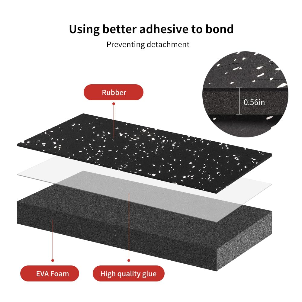 0.56in Thick 48 Sq Ft Interlocking Gym Flooring Tiles - Rubber Top with EVA Foam for Home Gym, Workout & Fitness Room - 12 Pack Exercise Equipment Mats for Shock Absorption & Noise Reduction | Perfect for Weightlifting, Yoga, Cardio & Home Workouts