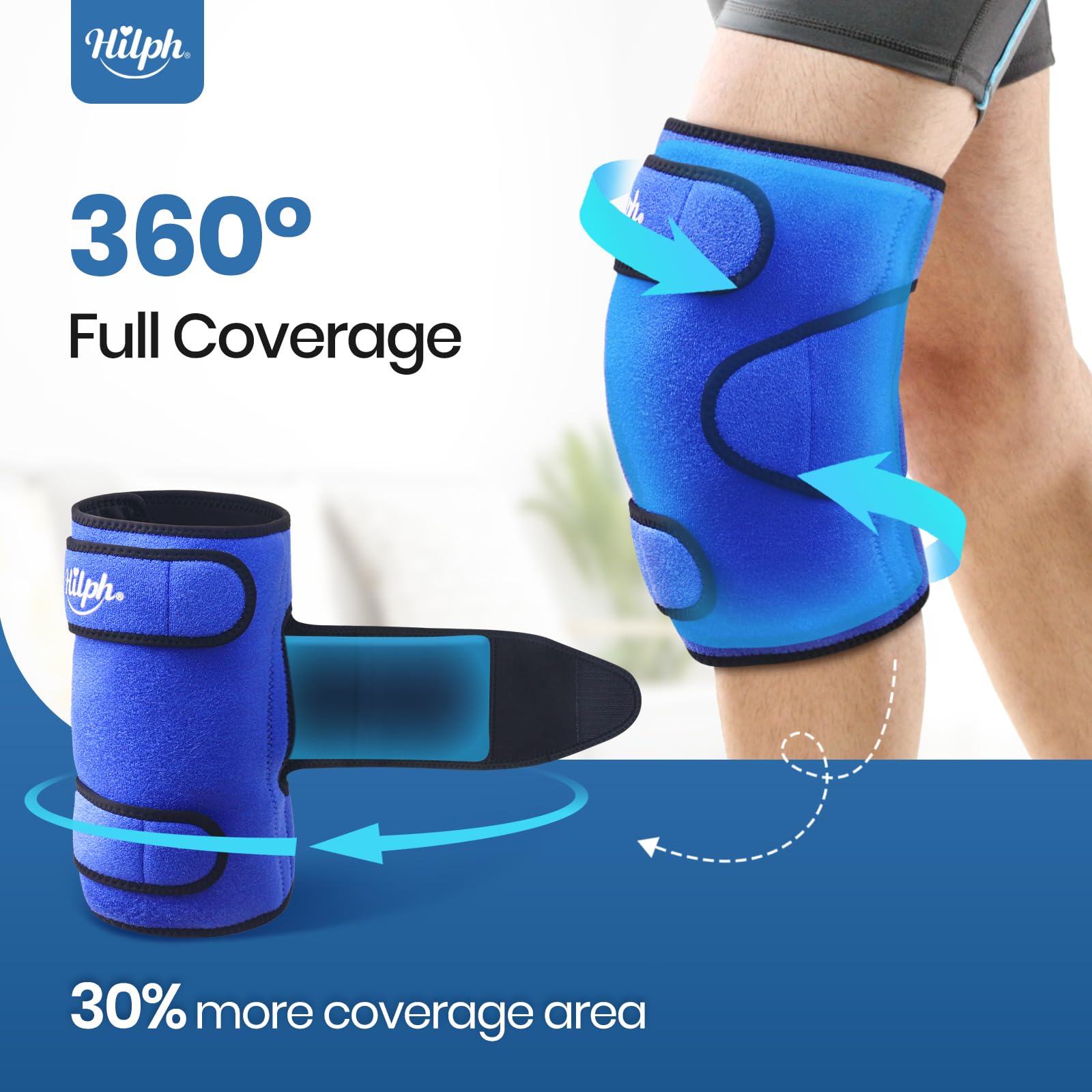 Reusable Gel Knee Ice Pack Wrap for Pain Relief - Cold Therapy for Knee Replacement Surgery, Meniscus Tear, Osteoarthritis & Bursitis | Adjustable Wrap Around Entire Knee | Blue | Perfect for Post-Surgery Recovery, Sports Injuries & Joint Swelling