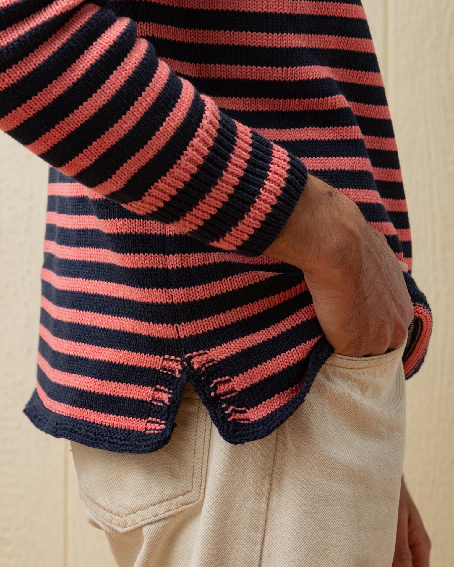 Premium Cotton Linen Fisherman's Sweater - Navy & Nautical Red Striped Pullover | Cozy Casual Wear for Men & Women | Perfect for Fall, Winter & Coastal Outings