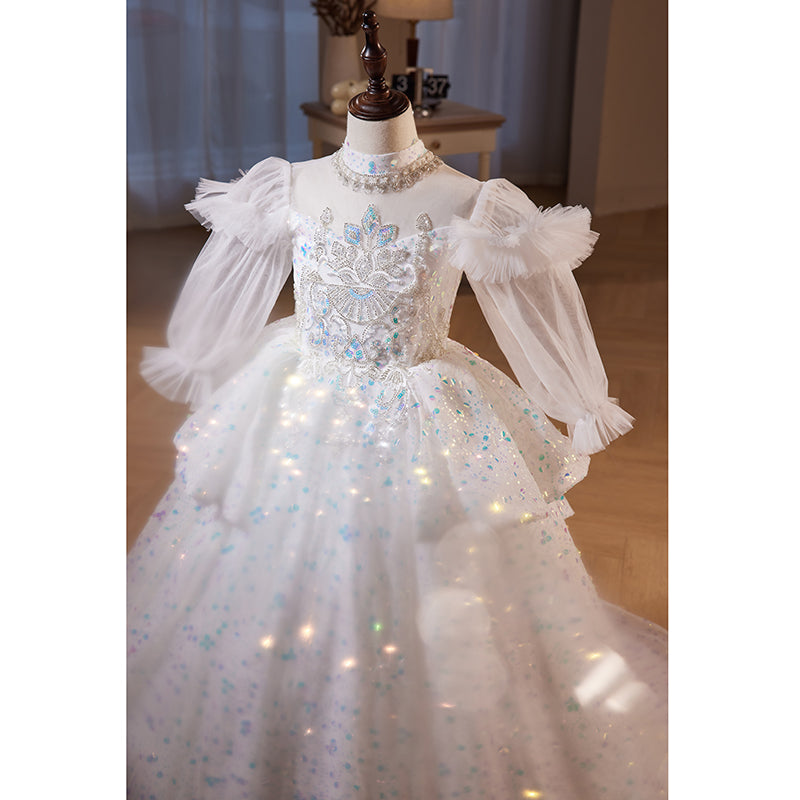 First Communion Dresses for Girls - Elegant Long Sleeve Sequin Flower Girl Pageant Princess Gown | Perfect for Church Ceremonies, Baptisms, and Special Occasions