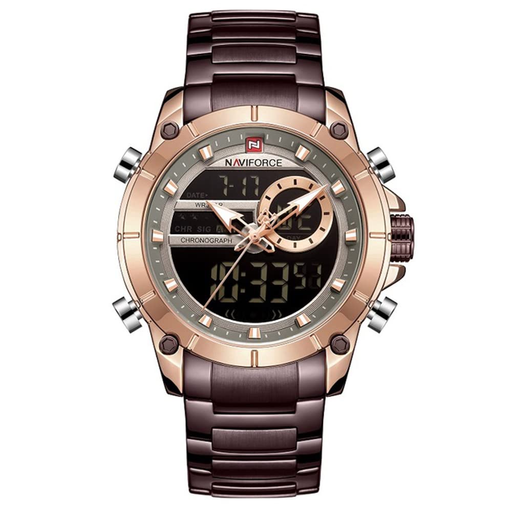 Men's Military Sport Wrist Watch - Japan Quartz Movement, Stainless Steel Waterproof Dual Display Digital Analog Watch for Outdoor Activities, Hiking & Tactical Use - Model 9163