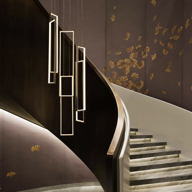Modern Minimalist Rectangular LED Staircase Chandelier - Energy Efficient Lighting for Hallways, Staircases & Entryways - Perfect for Contemporary Home Decor