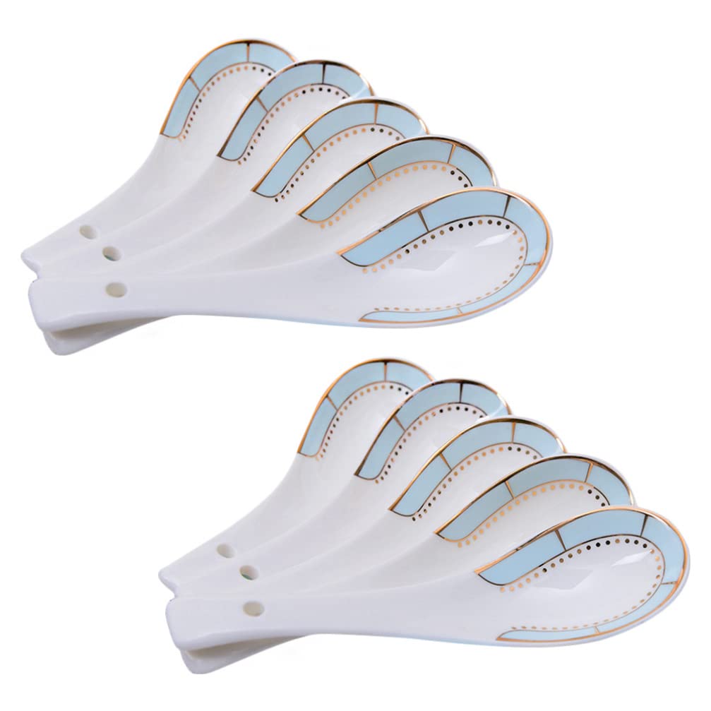 10 Pcs Ceramic Small Spoons - Elegant Kitchen Flatware Set for Soup, Rice & Desserts - Perfect for Home Dining, Restaurants & Gift Giving