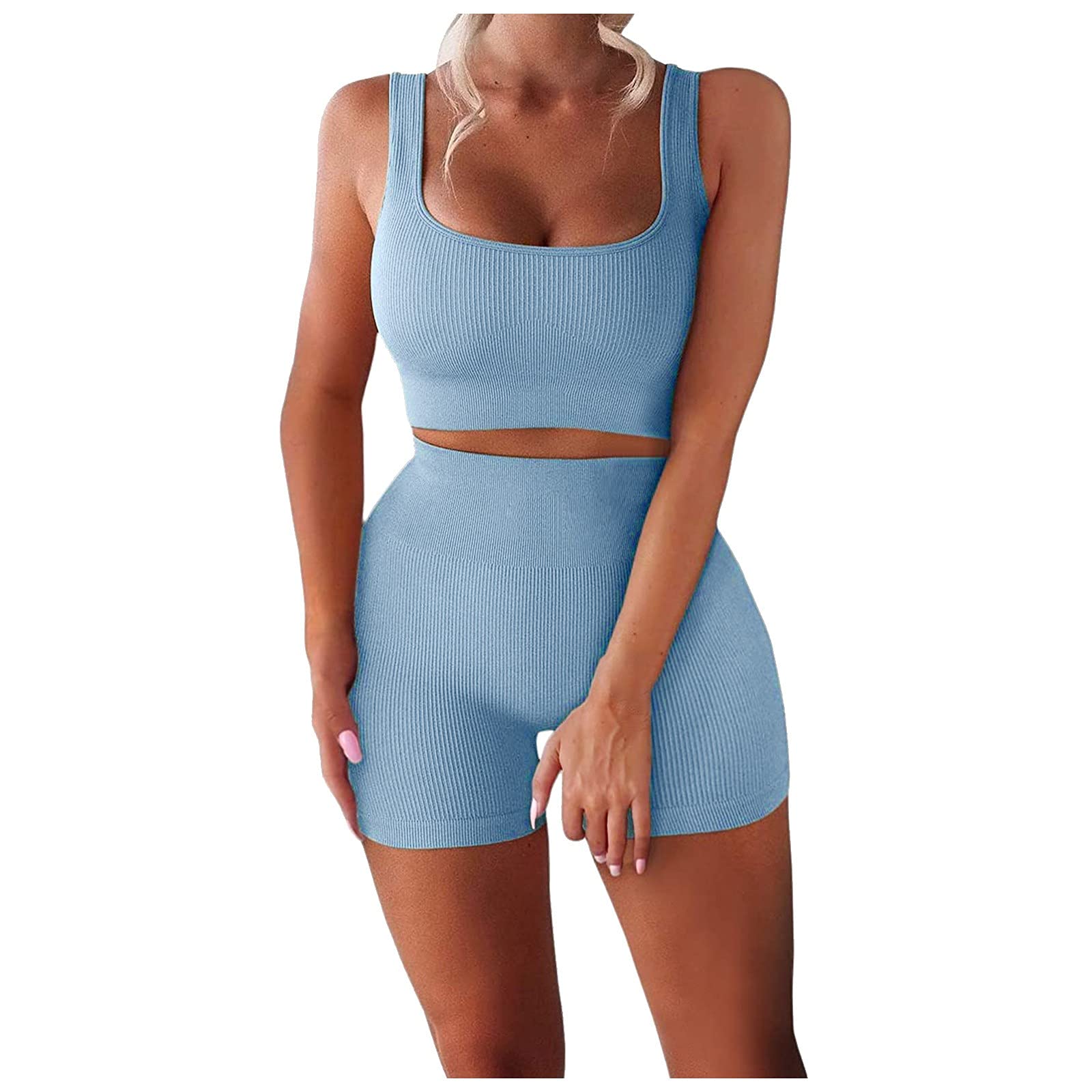 Women's High Waist Seamless Lounge Shorts & Tank Top Set - 2 Piece Comfortable Yoga Workout Outfit for Gym, Running, Pilates | Perfect for Home Relaxation, Travel, Coffee Dates, Weekend Errands | Great for Fitness, Morning Walks, Beach Outings & Lounge Wear | Best for Yoga Sessions, Gym Training, Running & Active Lifestyle