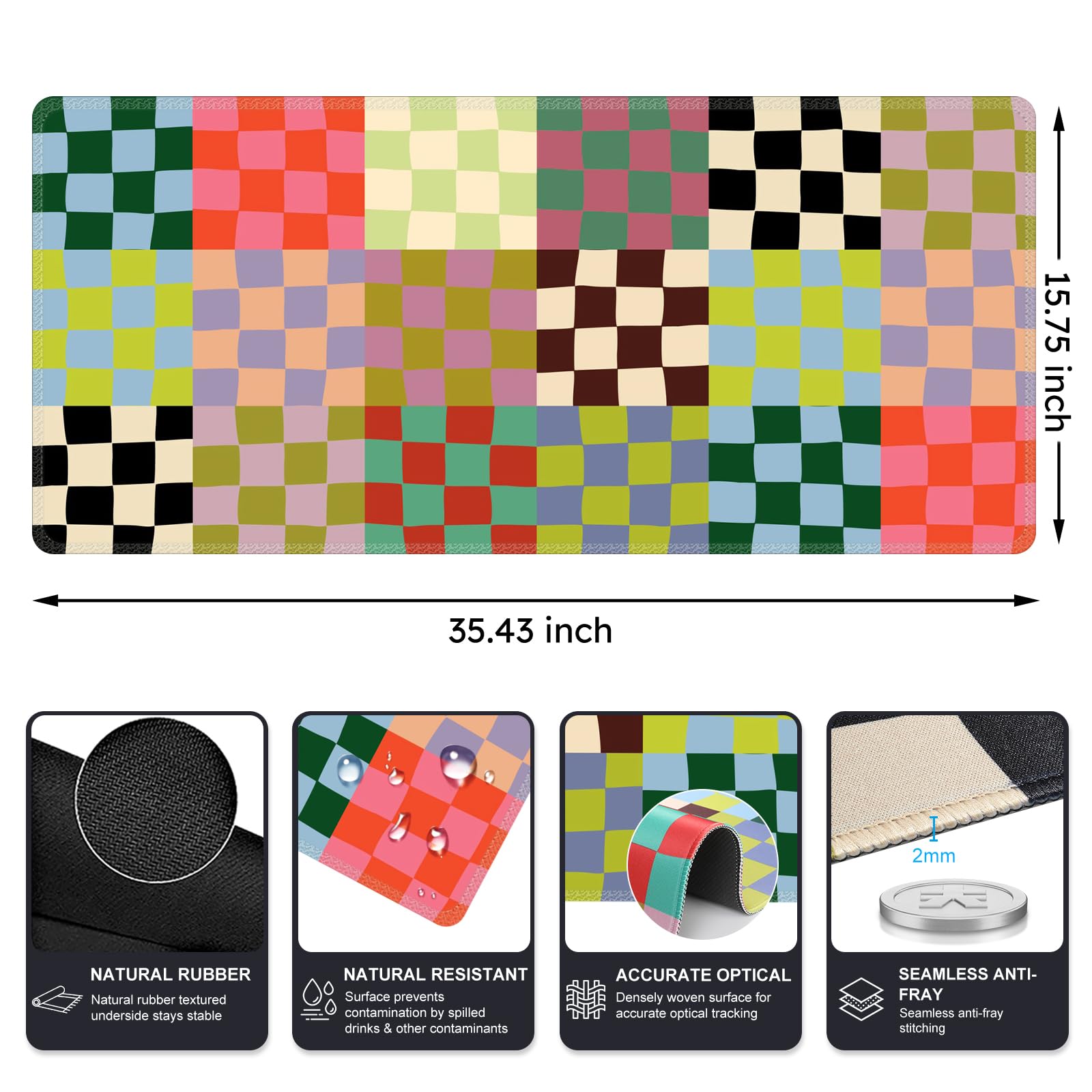 iCasso XXL Large Checkered Desk Mat with Stitched Edges - Non-Slip Mouse Pad & Keyboard Mat for Computer, Laptop, Gaming Setup (Retro Checkered Design) | Perfect for Office, Home, Gaming & Workspace Decor