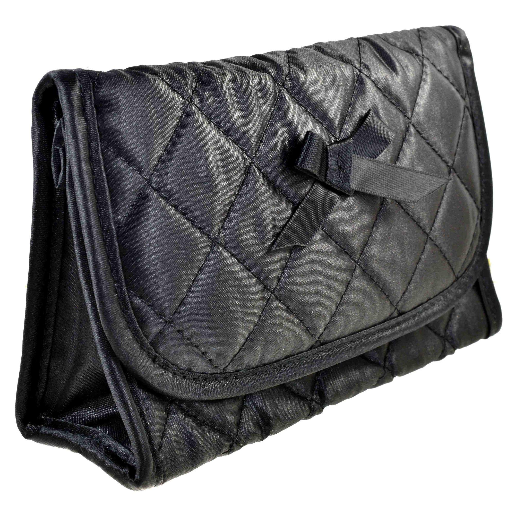 TropicaZona Small Black Cosmetic Bag with Mirror - Travel Makeup Organizer for Women, Perfect for Toiletry, Gym, and Everyday Essentials