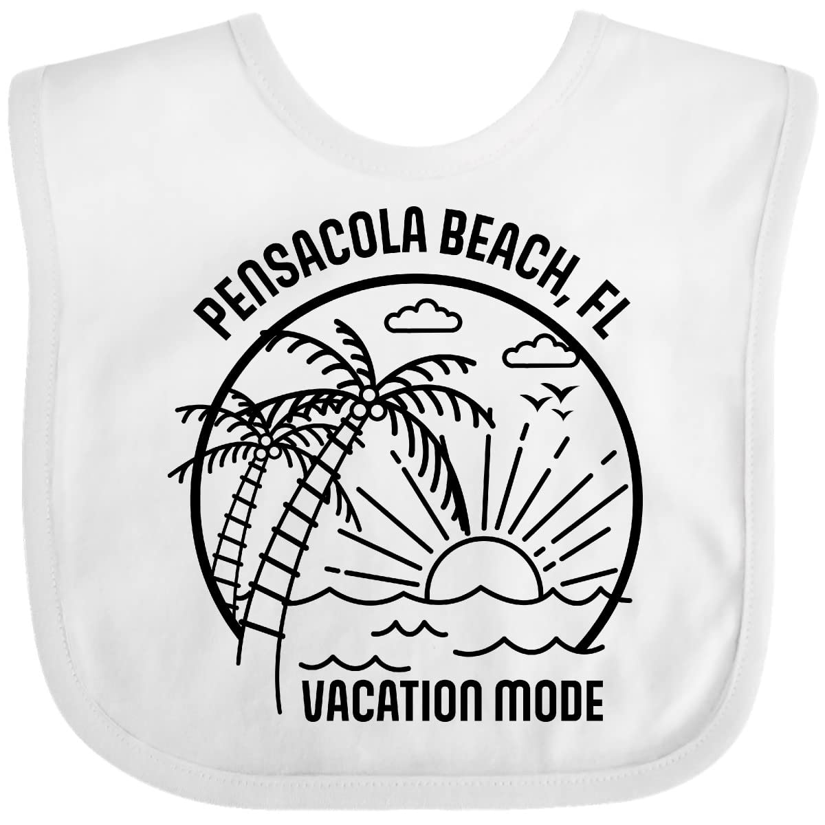 Inktastic Summer Vacation Mode Pensacola Beach Florida Baby Bib - Soft Cotton Infant Bib for Beach Trips, Travel & Outdoor Dining - Cute Florida Souvenir Gift for Babies & Toddlers
