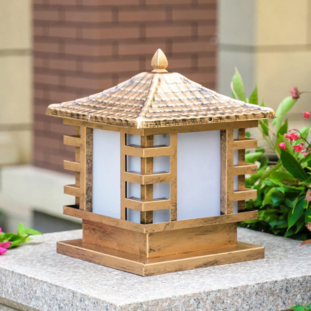 Modern Bronze Outdoor Post Light with Mounting Base - Square Decorative Pillar Lantern for Garden, Park, Villa & Porch Lighting | Weather-Resistant Exterior Column Lamp for Pathways, Driveways & Landscaping