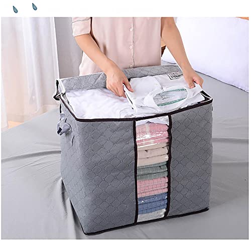 Large Capacity Clothes Storage Bag Organizer - Heavy Duty Fabric with Reinforced Handle for Comforters, Blankets & Bedding - Foldable Design with Sturdy Zipper & Clear Window - Grey - Perfect for Seasonal Storage, Closet Organization & Travel Packing