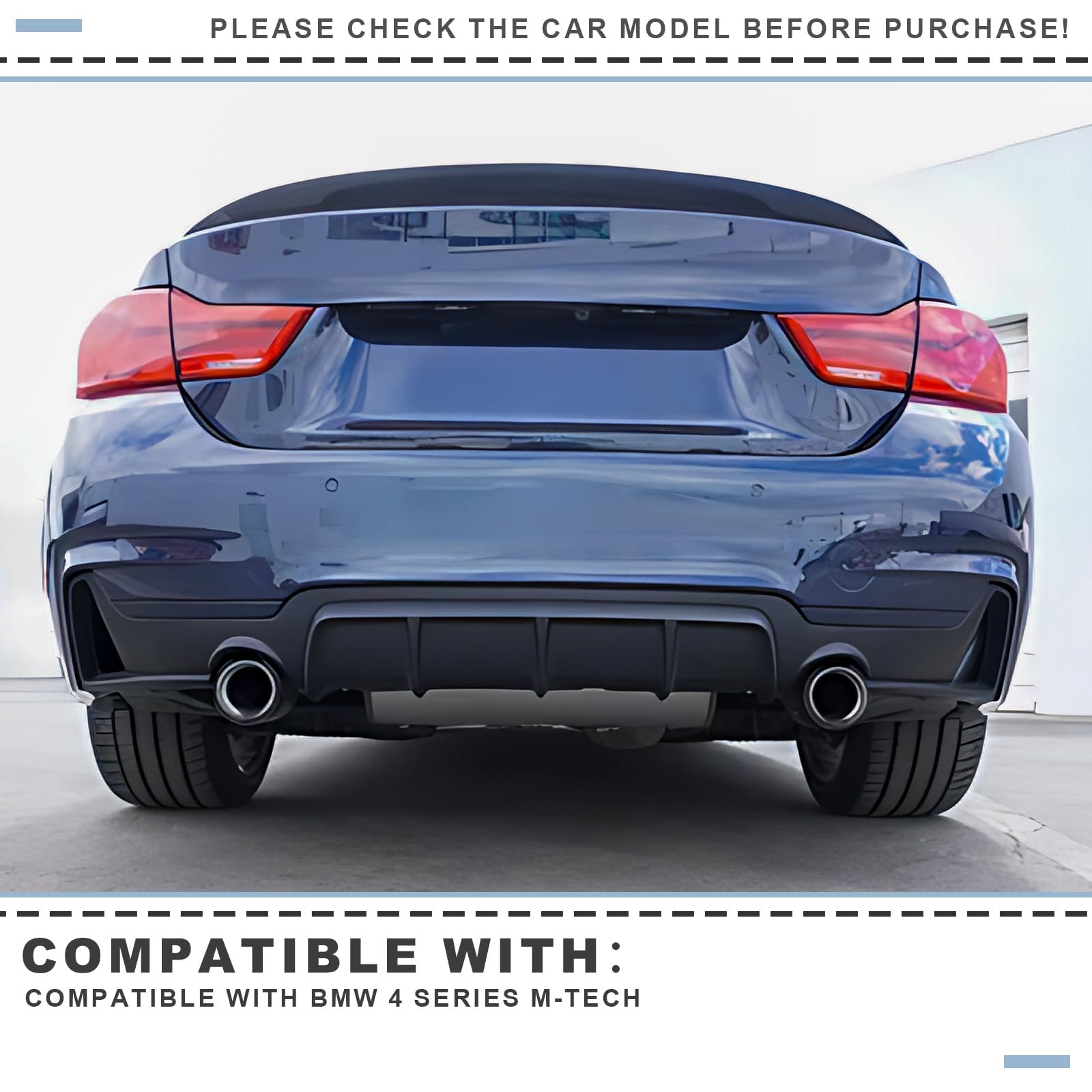 BMW 4 Series F32 F33 F36 Rear Diffuser (2014-2020) - M-Performance Style Matte Black Bumper Lower Lip with Dual Exhaust Outlet | Enhances Aerodynamics & Sporty Look for Coupe, Convertible & Gran Coupe Models