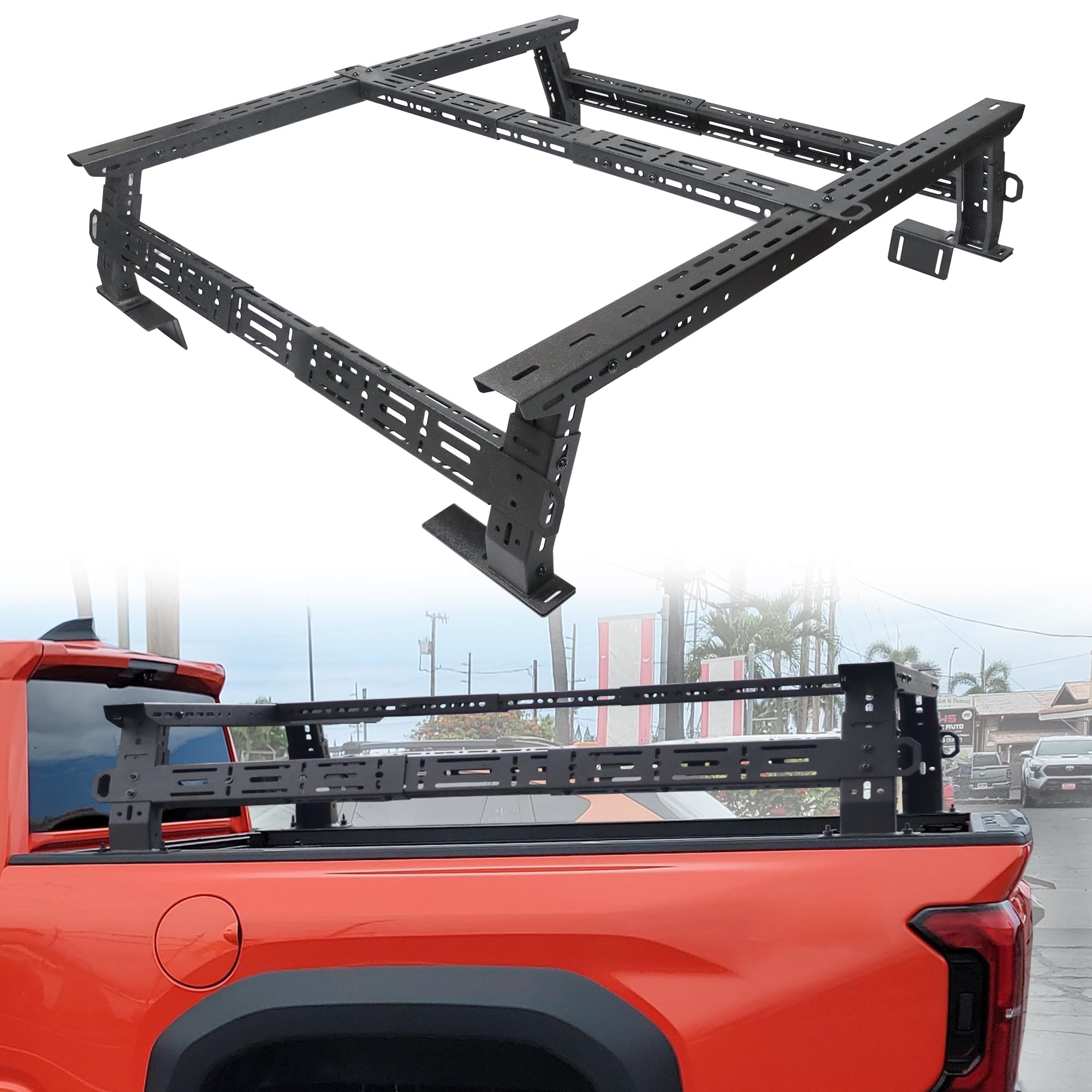 MONOKING 1100LB Capacity Low Profile Truck Bed Rack - Adjustable 14-17