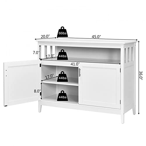 White Wooden Sideboard Buffet Cabinet with 2 Doors & Open Shelf - Kitchen Storage, Dining Room Console, Server Island Table - Perfect for Home, Office, and Restaurant Use