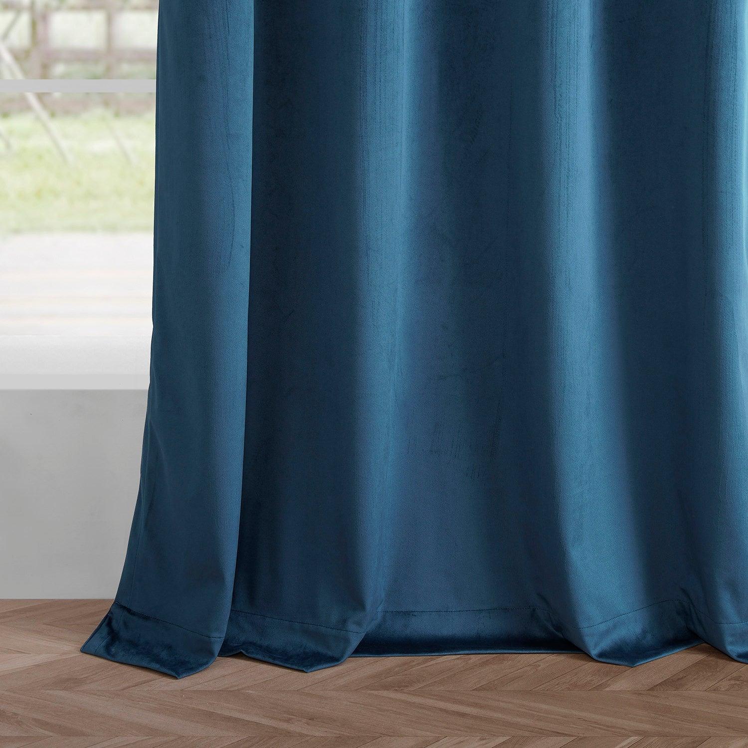 Dark Blue Grommet Simply Velvet Blackout Curtains Pair (2 Panels) - Thermal Insulated Window Drapes for Bedroom & Living Room
