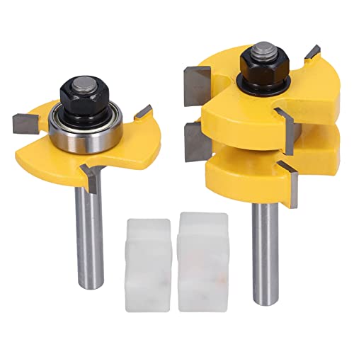 **8mm Shank Carbide Tongue Groove Router Bit Set (2Pcs) - 3 Teeth Woodworking Milling Cutter with Adjustable Bearing for Drawers, Shelves, Doors - Perfect for DIY Wood Joinery & Cabinet Making**