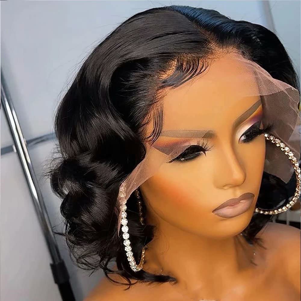 13x4 Lace Front Human Hair Wigs for Black Women - Brazilian Short Bob Wig 8 Inch 150 Density HD Transparent Loose Deep Wave - Perfect for Daily Wear, Cosplay & Special Occasions