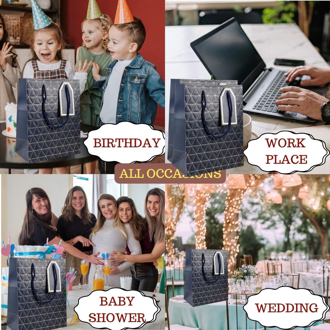 Golden Stripe Gift Bags 6-Pack with Handles - Perfect for Weddings, Christmas & Birthday Gifts