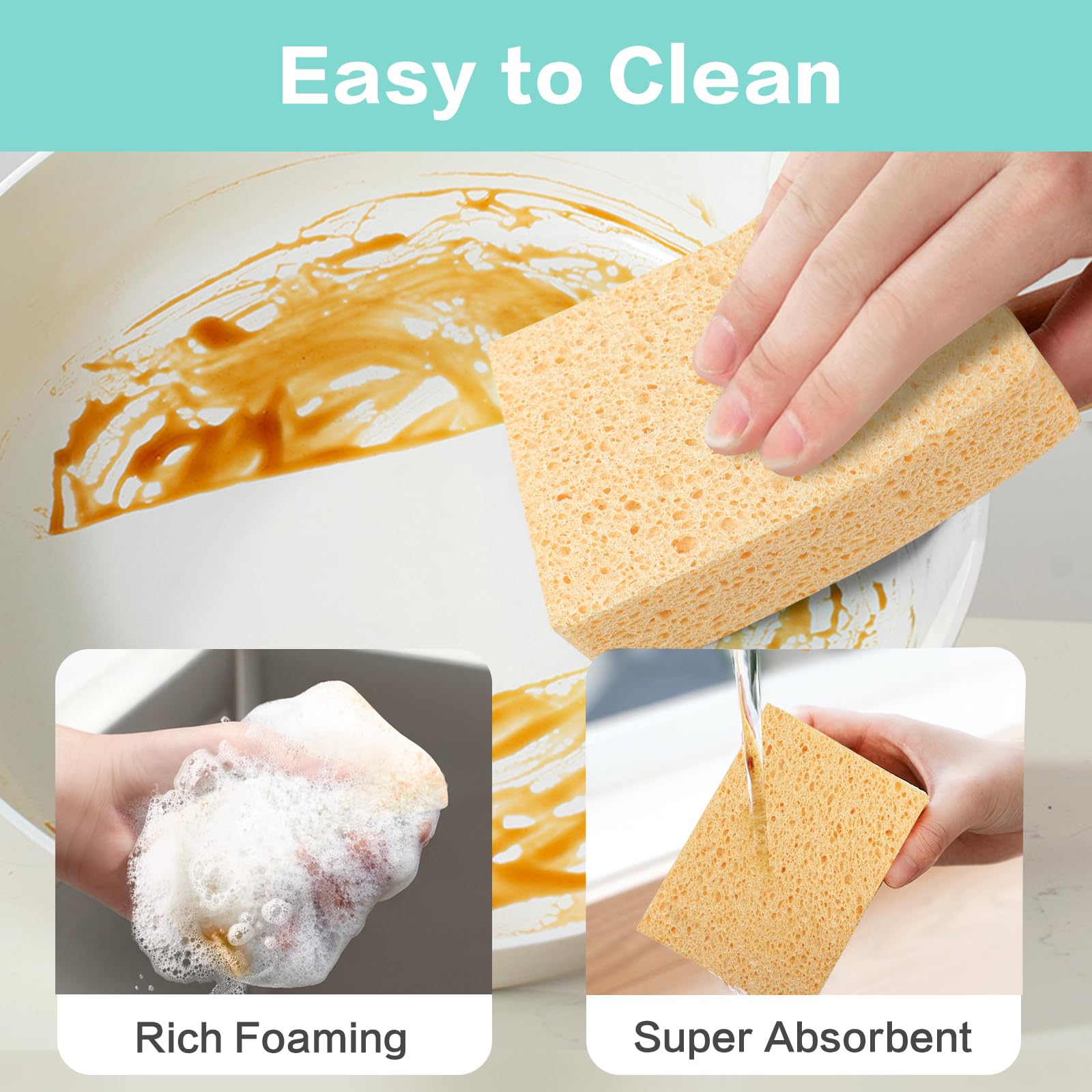 2 Pack Extra Large Kitchen Sponges - Reusable & Biodegradable Cellulose Sponges for Washing Dishes, Non-Scratch Heavy Duty Cleaning Sponges for Kitchen, Bathroom, Countertops & Household Cleaning | Eco-Friendly & Super Absorbent