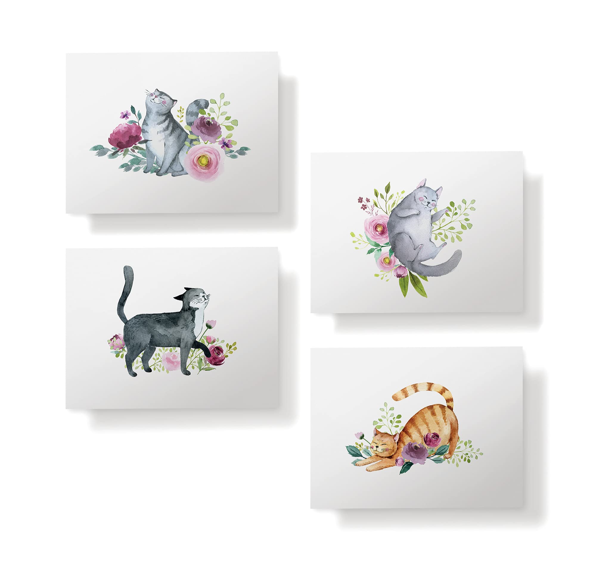 Twigs Paper - 12-Pack Assorted Cat Greeting Cards with Envelopes (5.5x4.25 in) - Blank Note Cards for Thank You, Birthday & All Occasions - USA Made Stationery - Perfect for Cat Lovers, Pet Owners & Handwritten Notes