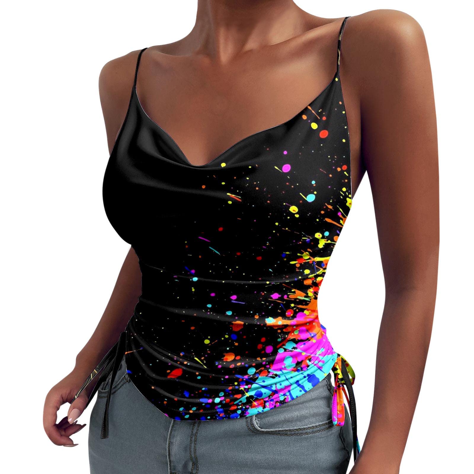 Plus Size White Crop Tops for Women - Casual Color Block Crewneck Tank Tops, Loose Fit Summer Tunic Tops | Perfect for Beach, Gym, and Everyday Wear