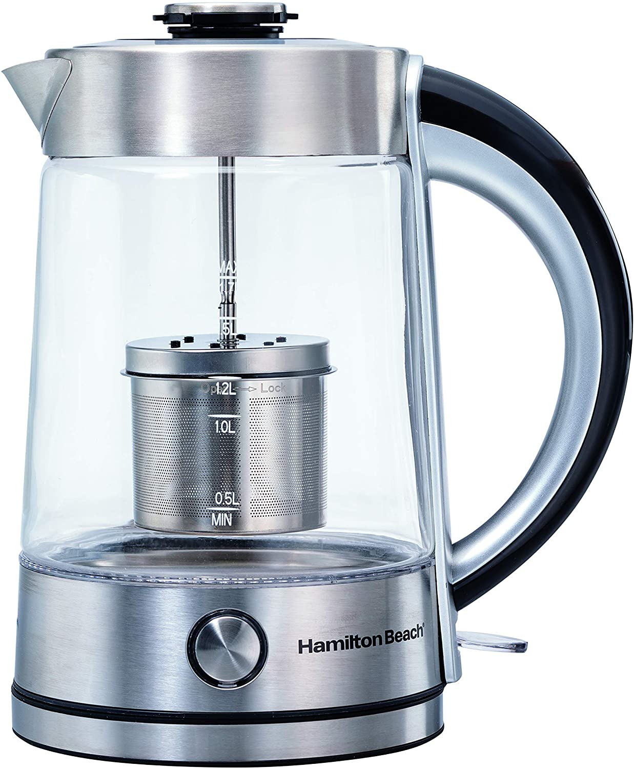 Hamilton Beach 40868C Glass Electric Kettle with Removable Tea Infuser - Perfect for Home, Office & Tea Lovers - Fast Boiling & Easy Clean