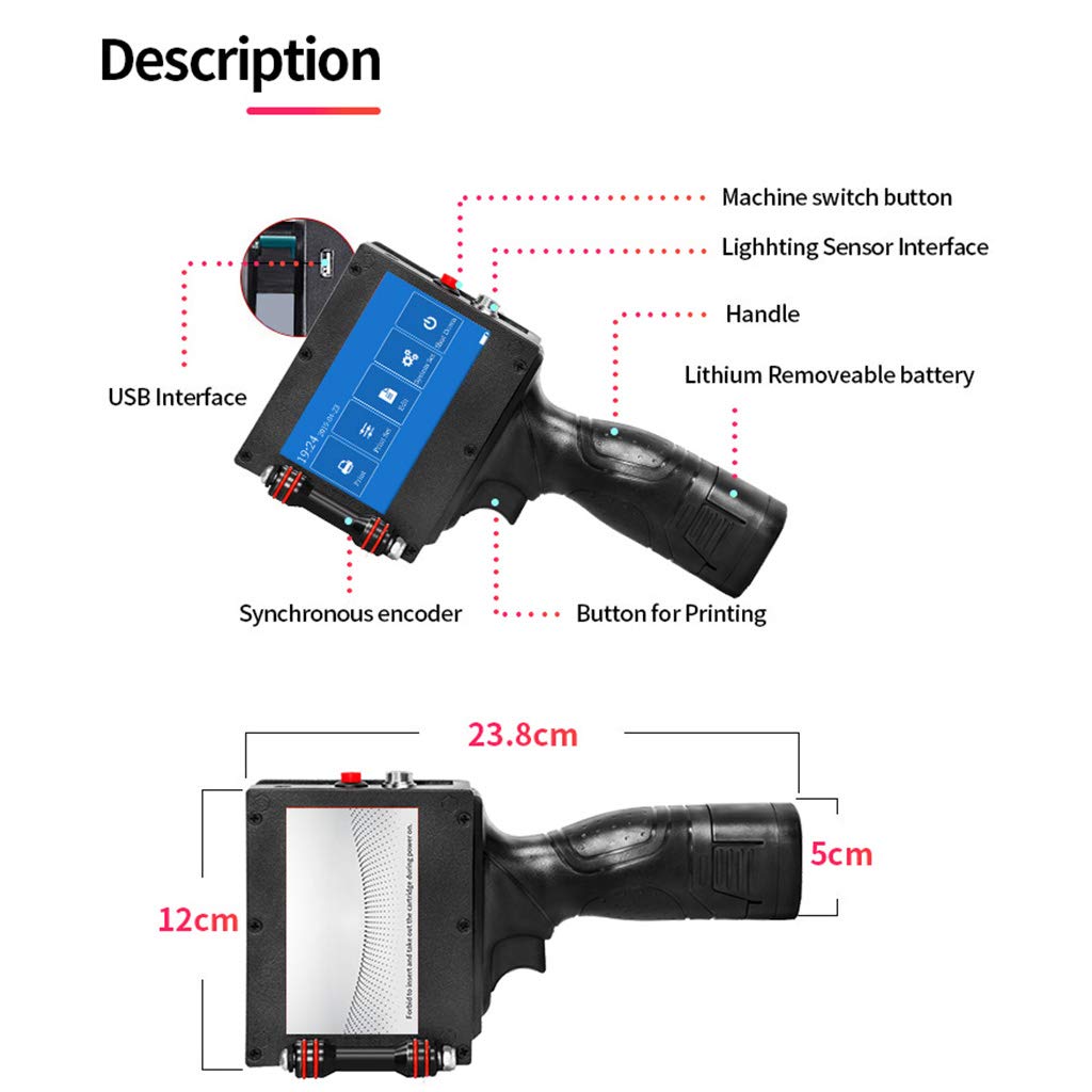 PEKOKO LB100 Smart Portable Handheld Inkjet Printer - Date/Batch Coding Machine for Wood, Acrylic, Metal & More | Touch Screen Adhesive Label Printer for Bottles, Cartons, Glass & Plastic | Ideal for Packaging, Inventory & Product Labeling