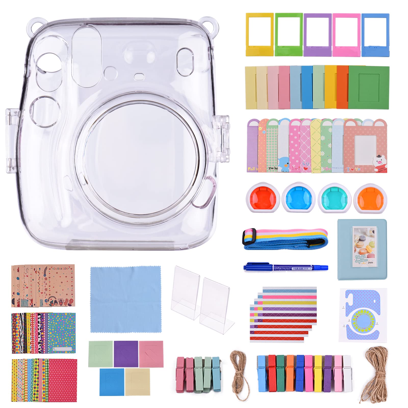 17-in-1 Fujifilm Instax Mini 11 Camera Accessories Kit - Includes Case, Photo Album, Frames, Lens Filters, Lanyard & More - Perfect for Travel, Parties & Memory Keeping