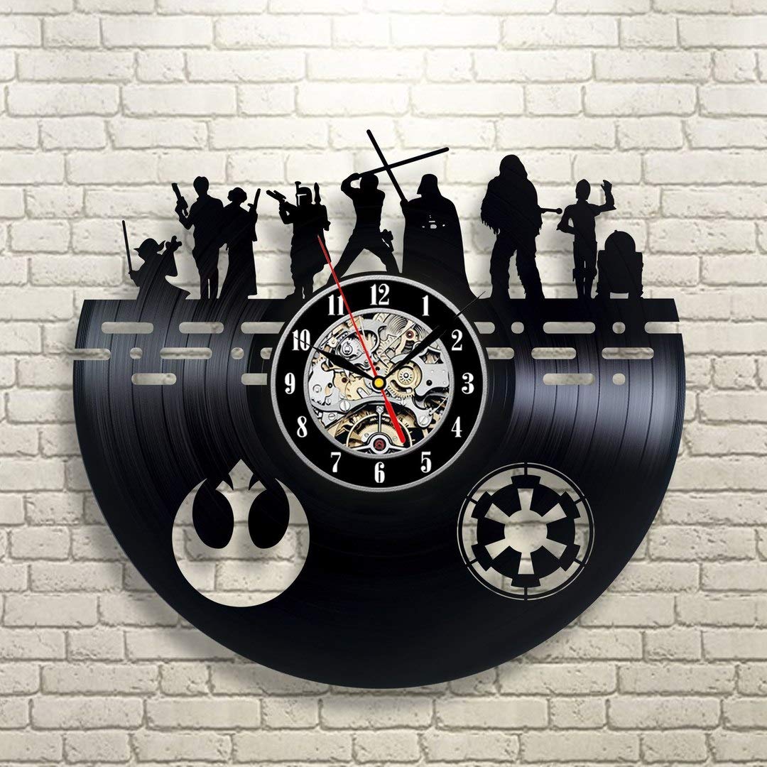 Kovides Star Wars LP Clock - Vintage Vinyl Record Wall Clock with Retro Film Art - Unique Gift for Fans, Birthday Party Decor - Large Size - Perfect for Living Room, Bedroom, or Home Theater Decor